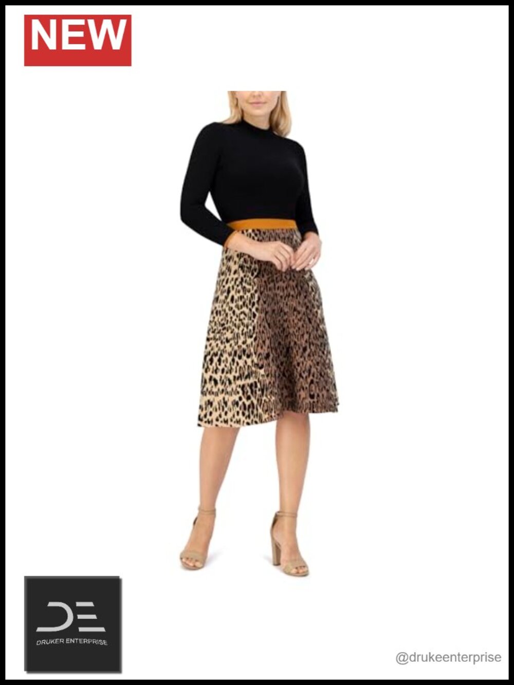 Mock Neck 3/4 Sleeve Fit and Flare Sweater Dress Casual
